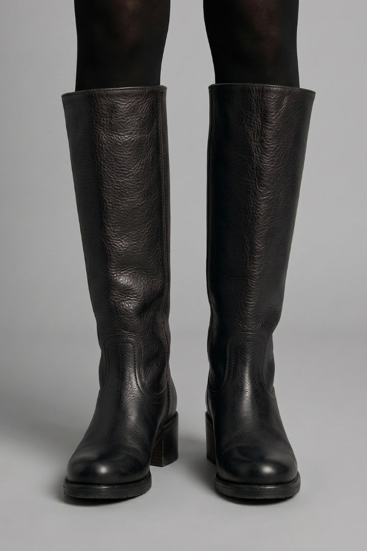 Élise | Bottes Cuir Femme Tige Haute Talon Bloc