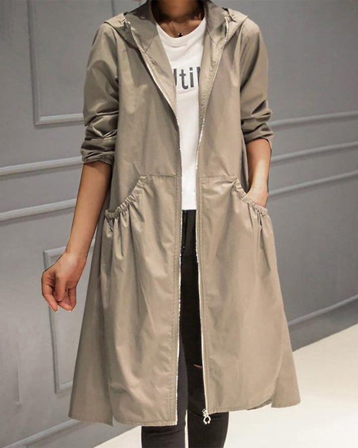 Élise | Trench Long Femme Imperméable à Capuche