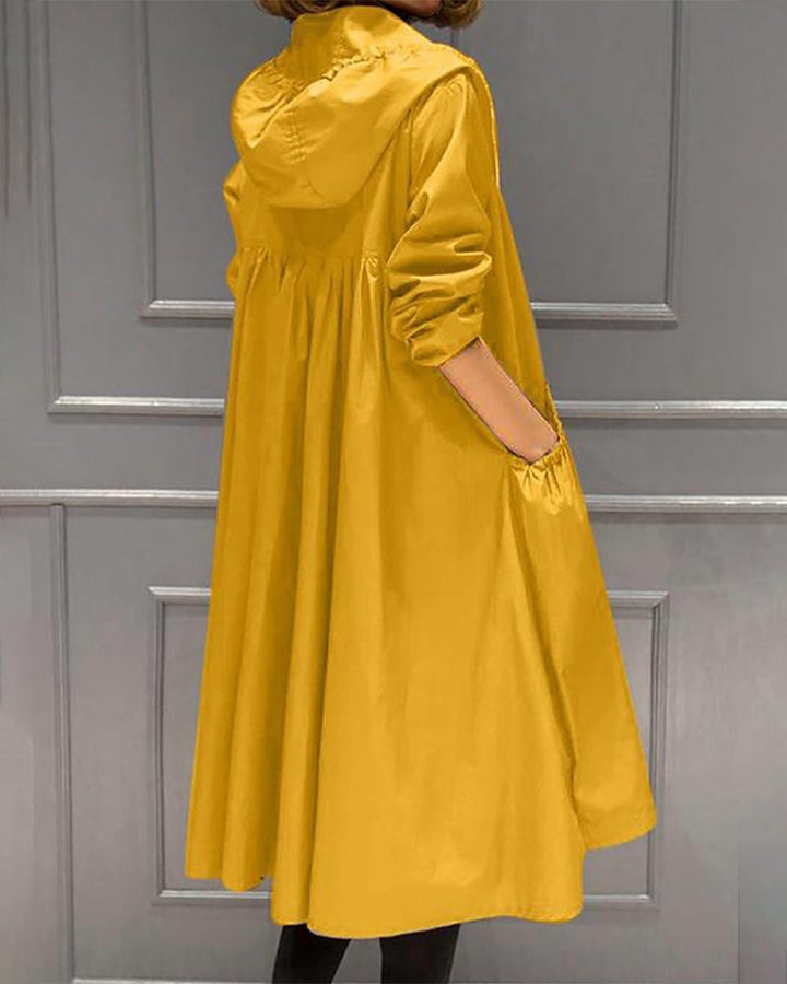 Élise | Trench Long Femme Imperméable à Capuche