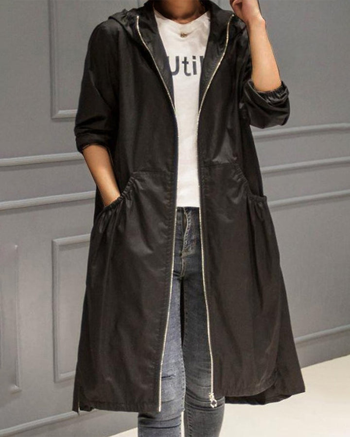 Élise | Trench Long Femme Imperméable à Capuche