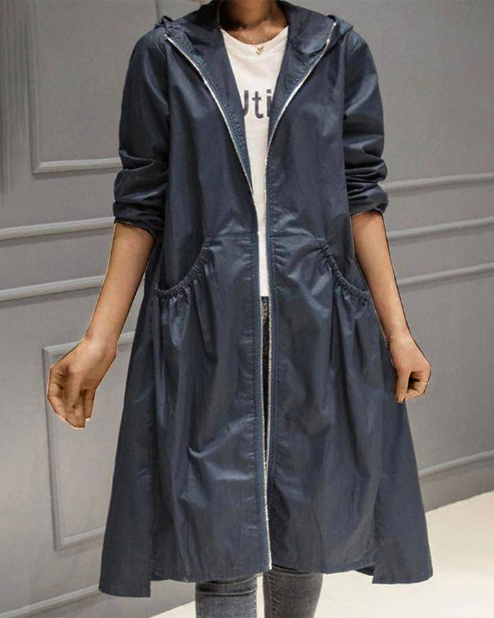 Élise | Trench Long Femme Imperméable à Capuche