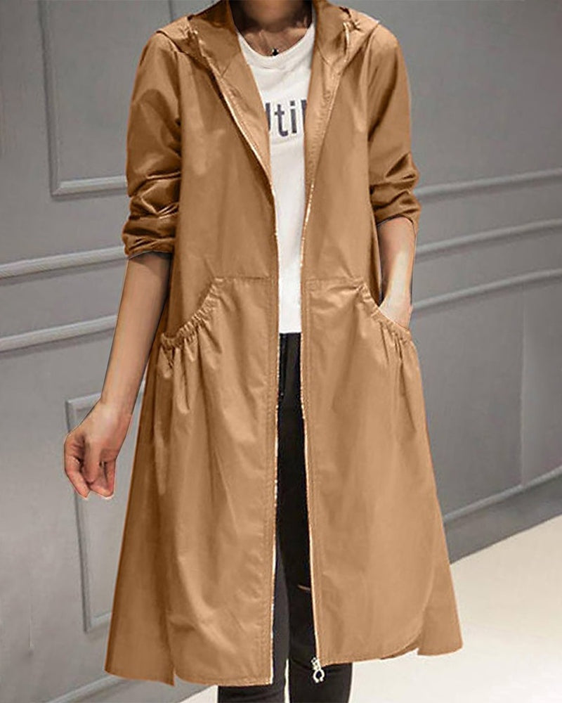Élise | Trench Long Femme Imperméable à Capuche