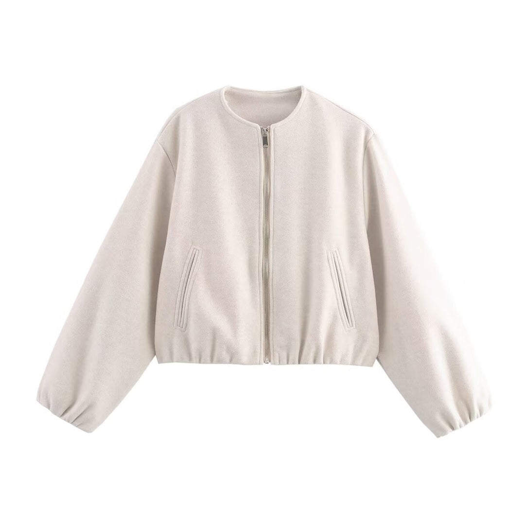 Élodie | Bomber Femme Zippé Manches Bouffantes Ourlet Élastique