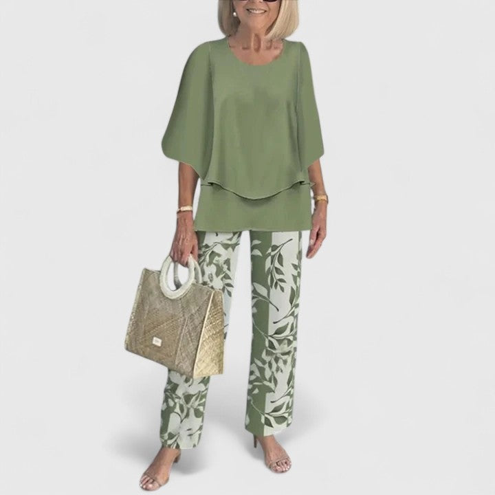 Élodie | Ensemble Pantalon Imprimé Femme Top Manches 3/4