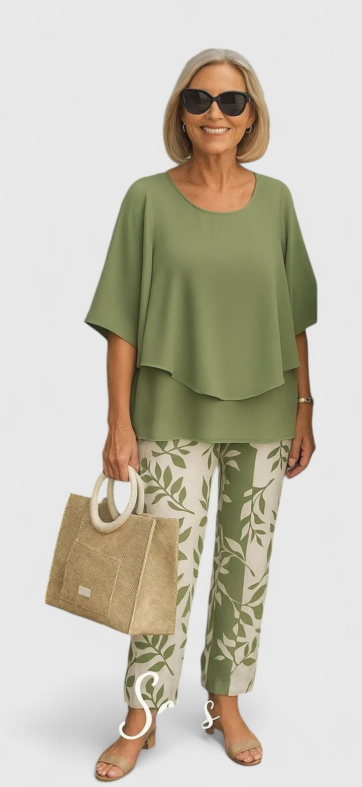 Élodie | Ensemble Pantalon Imprimé Femme Top Manches 3/4