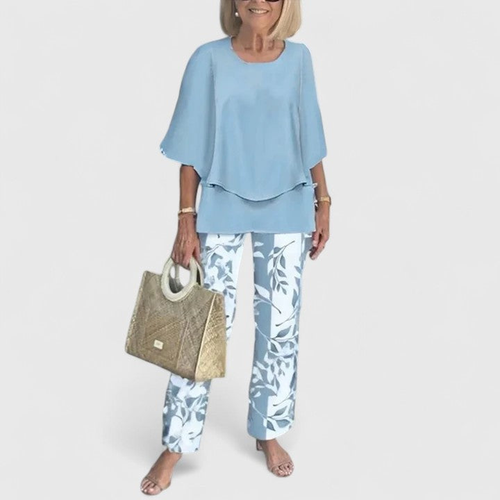 Élodie | Ensemble Pantalon Imprimé Femme Top Manches 3/4