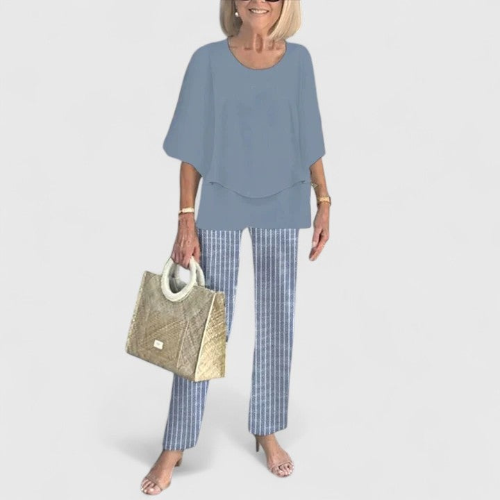 Élodie | Ensemble Pantalon Imprimé Femme Top Manches 3/4