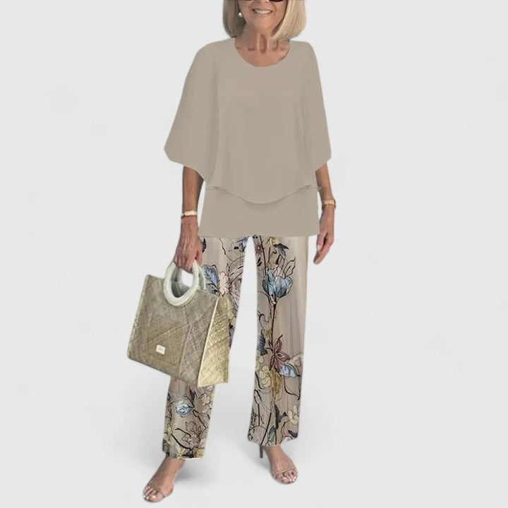 Élodie | Ensemble Pantalon Imprimé Femme Top Manches 3/4