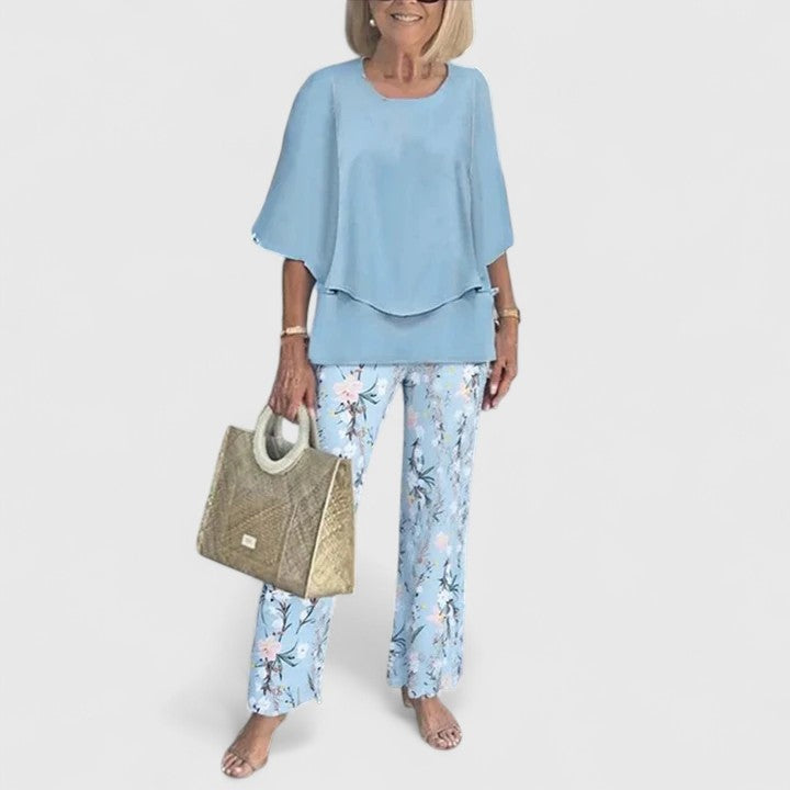 Élodie | Ensemble Pantalon Imprimé Femme Top Manches 3/4