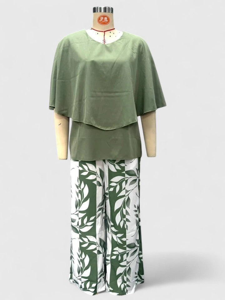 Élodie | Ensemble Pantalon Imprimé Femme Top Manches 3/4