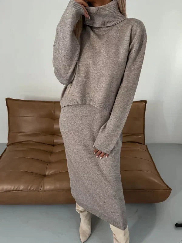 Élodie | Ensemble Pull Col Roulé et Jupe Midi en Maille Femme Hiver