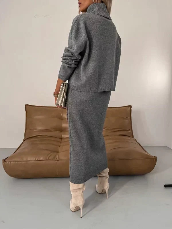 Élodie | Ensemble Pull Col Roulé et Jupe Midi en Maille Femme Hiver