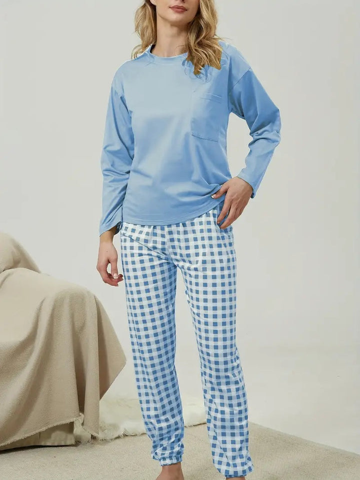 Élodie | Ensemble Pyjama Femme Manches Longues Pantalon à Carreaux