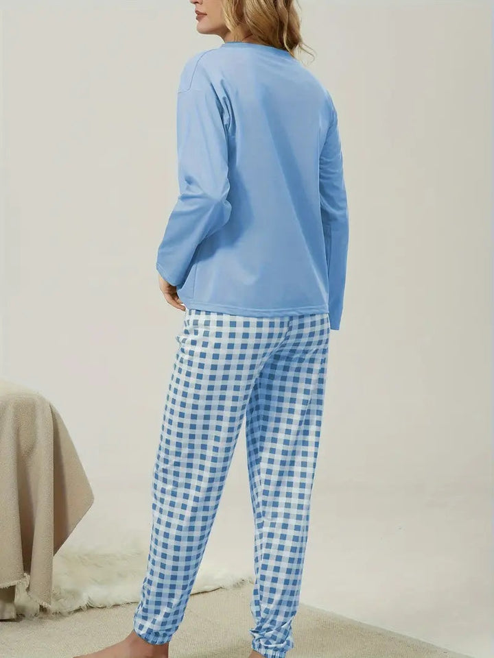 Élodie | Ensemble Pyjama Femme Manches Longues Pantalon à Carreaux
