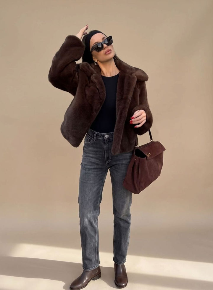 Élodie | Manteau Fausse Fourrure Court Femme Col Classique