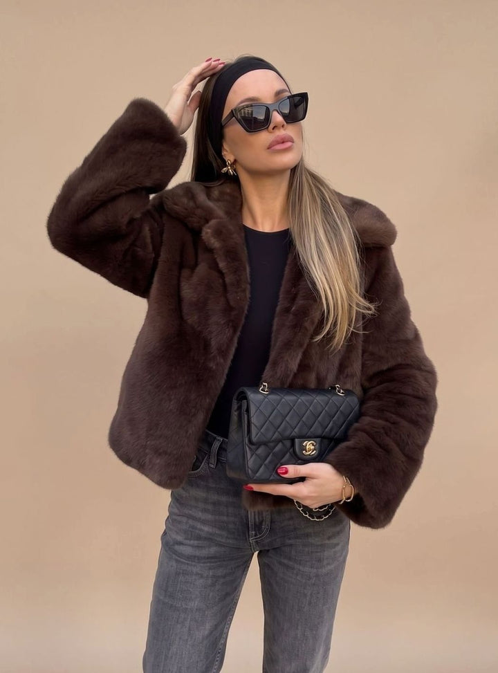 Élodie | Manteau Fausse Fourrure Court Femme Col Classique