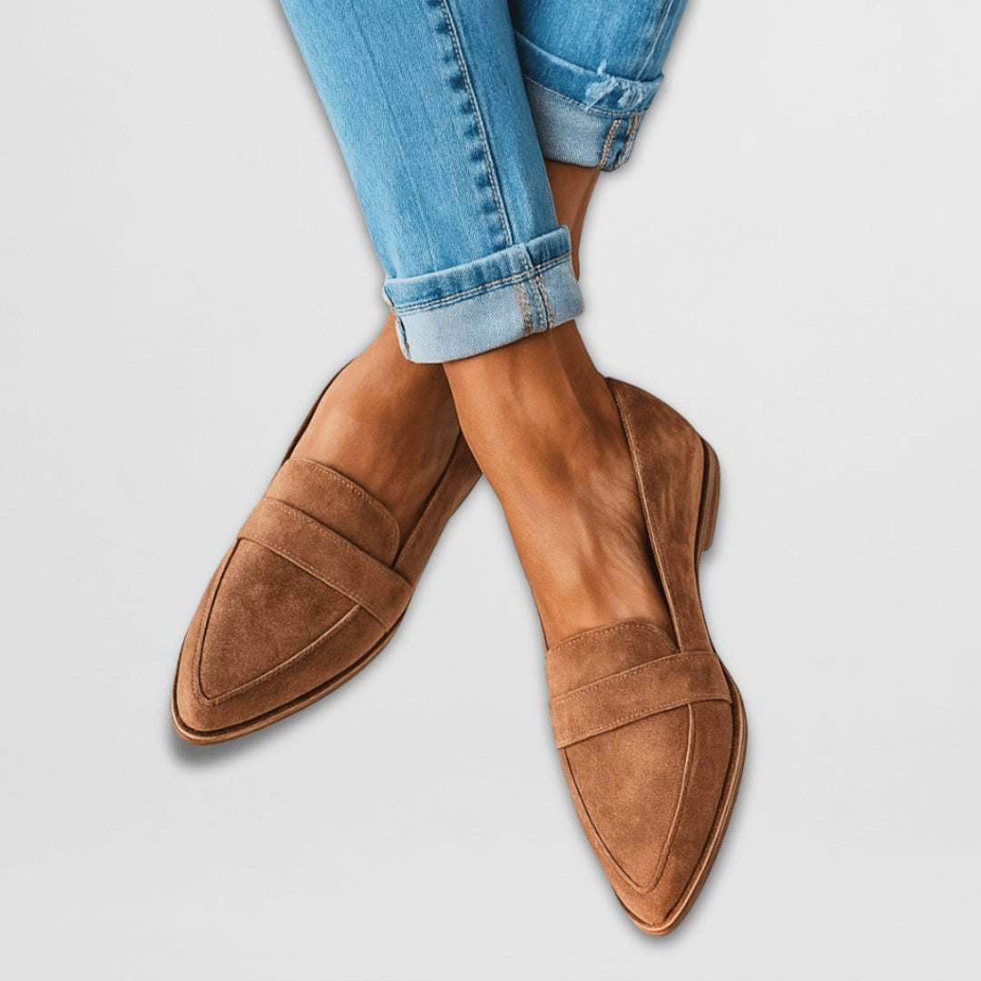 Élodie | Mocassin Femme Suède Bout Pointu Chaussure de Ville