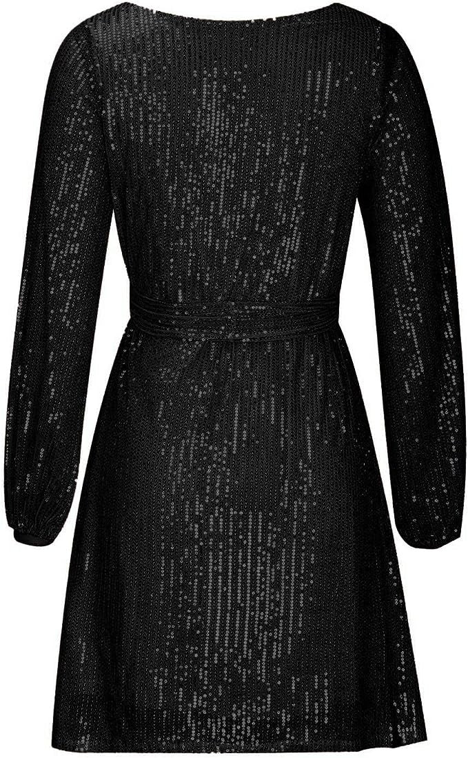 Élodie | Robe à Paillettes de Fête Femme Manches Drapées Ourlet Asymétrique