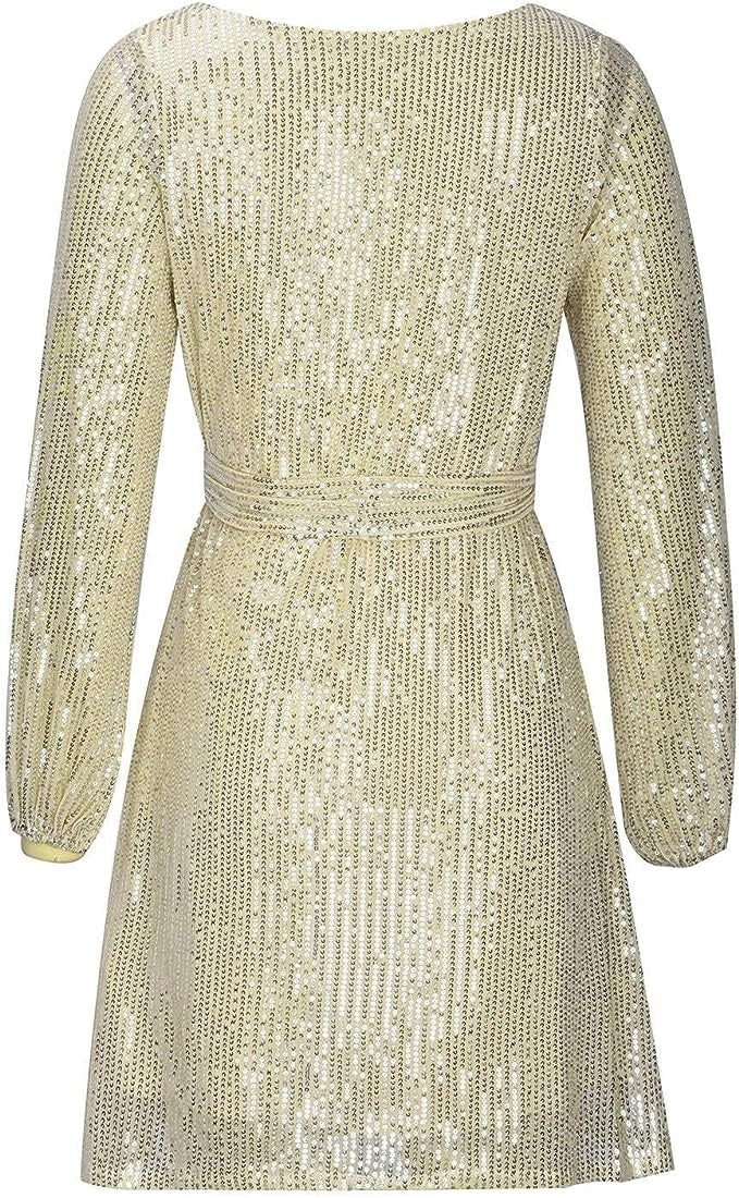 Élodie | Robe à Paillettes de Fête Femme Manches Drapées Ourlet Asymétrique