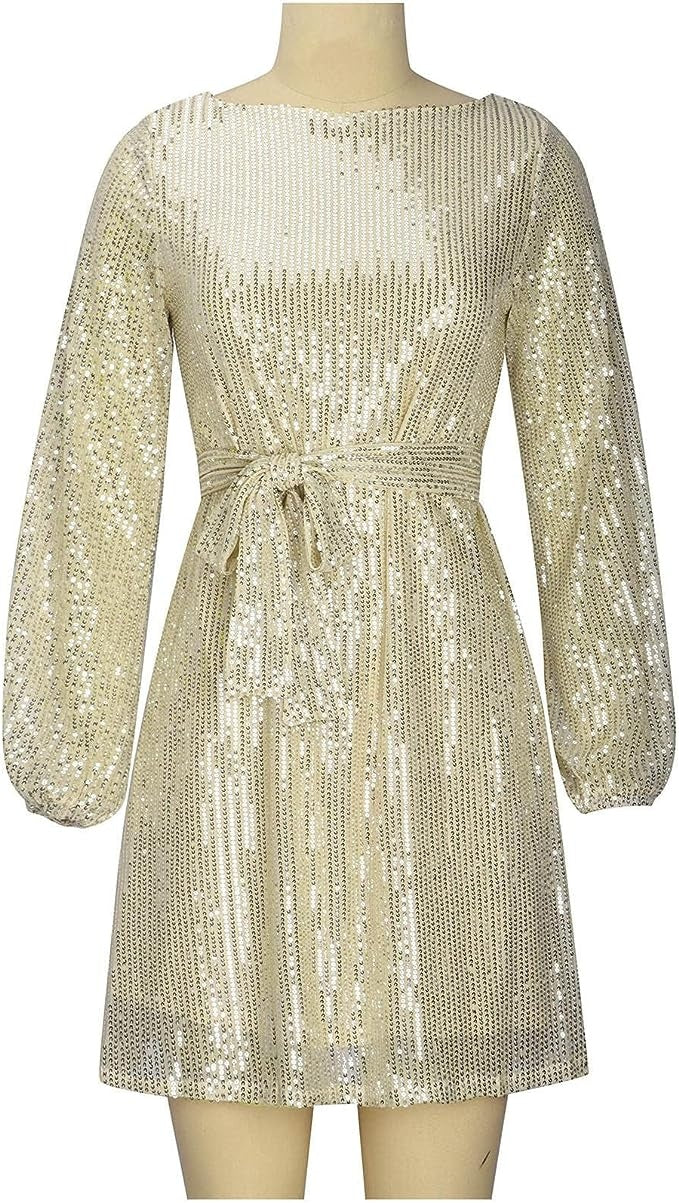 Élodie | Robe à Paillettes de Fête Femme Manches Drapées Ourlet Asymétrique