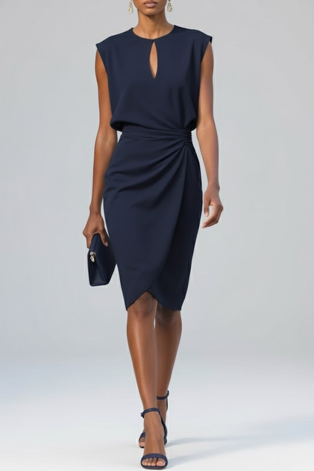 Élodie | Robe Fourreau Midi Femme Décolleté Keyhole Soirée Mariage