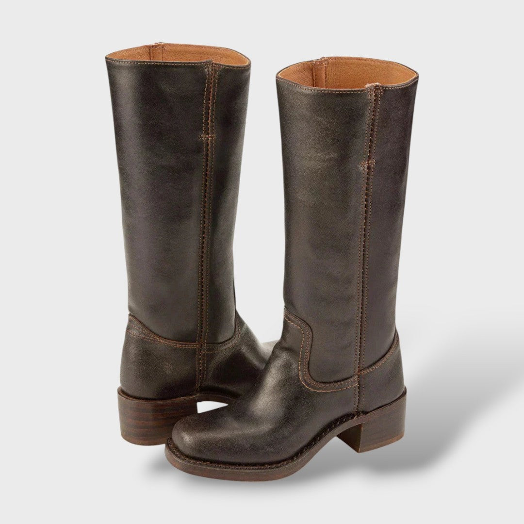 Éloïse | Bottes Cuir Femme Hauteur Genou Semelle Plate