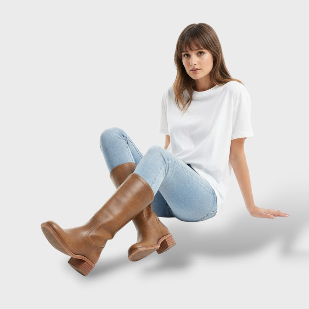 Éloïse | Bottes Cuir Femme Hauteur Genou Semelle Plate
