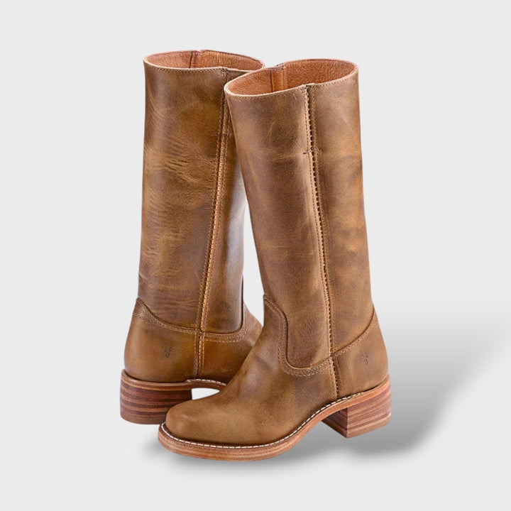 Éloïse | Bottes Cuir Femme Hauteur Genou Semelle Plate
