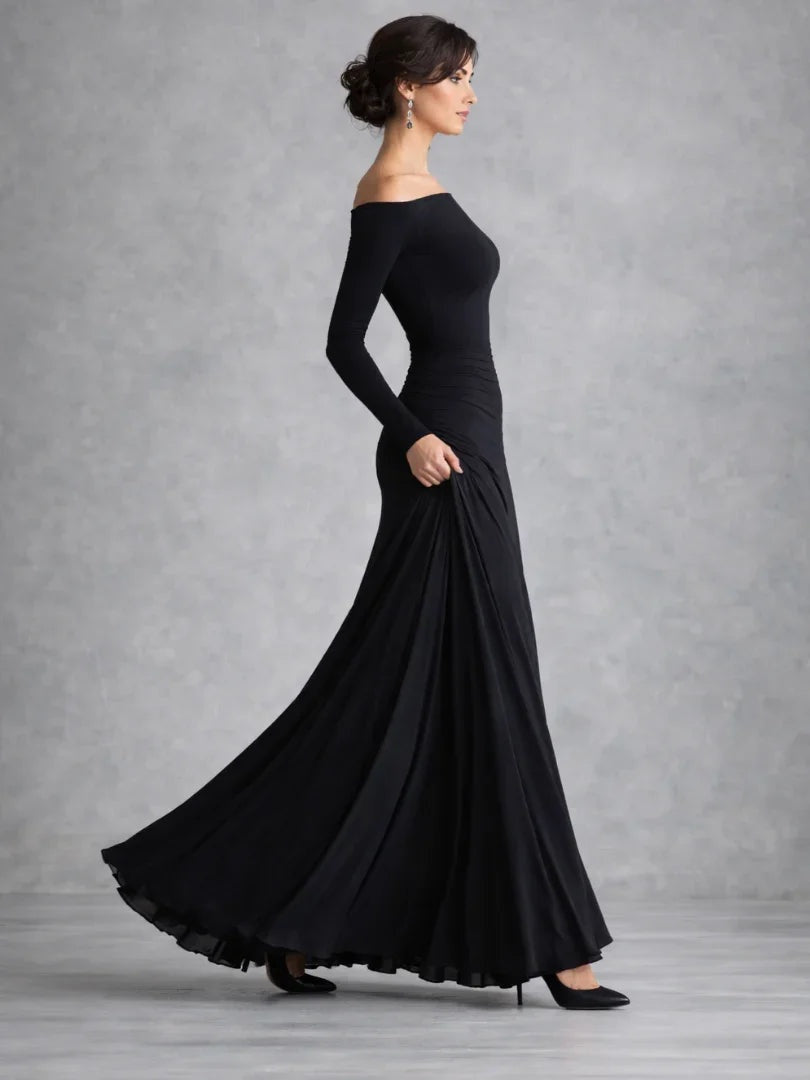 Éloïse | Robe Fourreau de Soirée Femme Longue Manches Longues Encolure Bateau