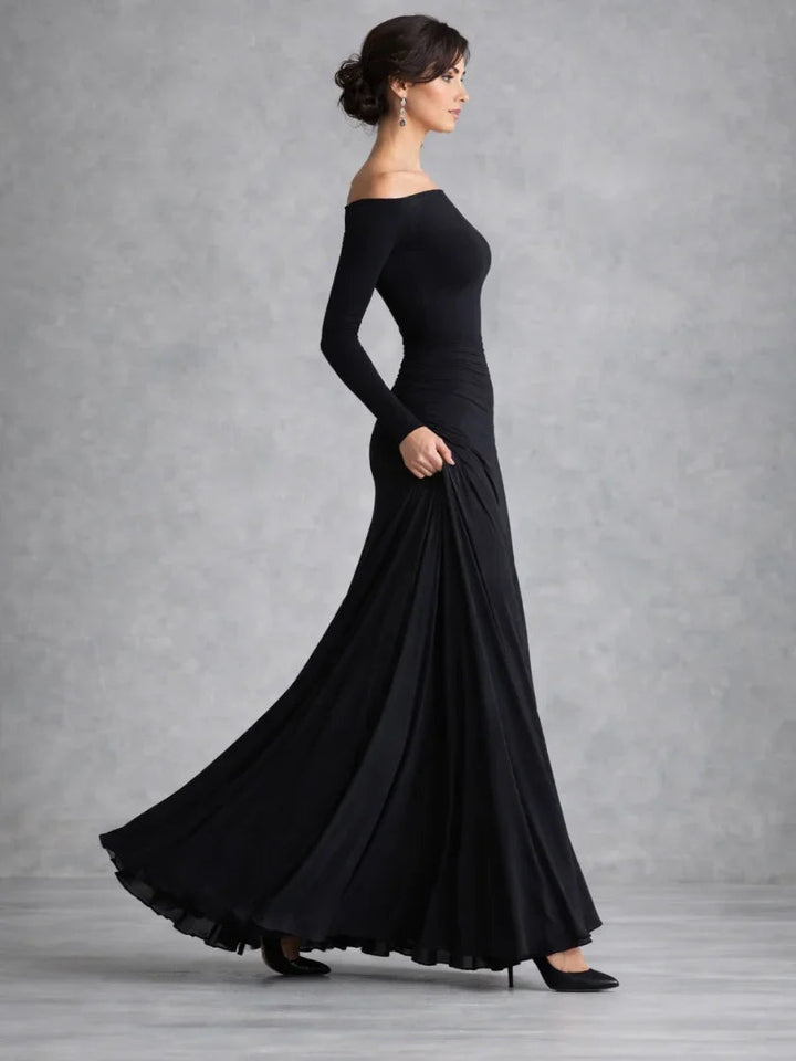 Éloïse | Robe Fourreau de Soirée Femme Longue Manches Longues Encolure Bateau