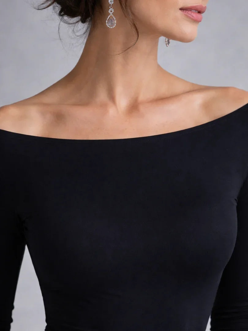 Éloïse | Robe Fourreau de Soirée Femme Longue Manches Longues Encolure Bateau