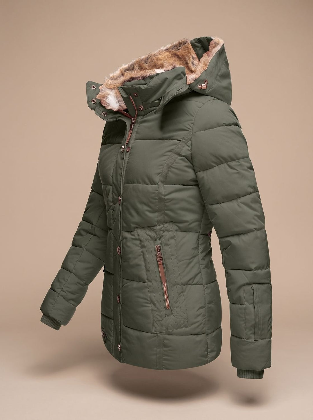 Estelle | Blouson Hiver Femme Veste Chauffante Capuche Fausse Fourrure