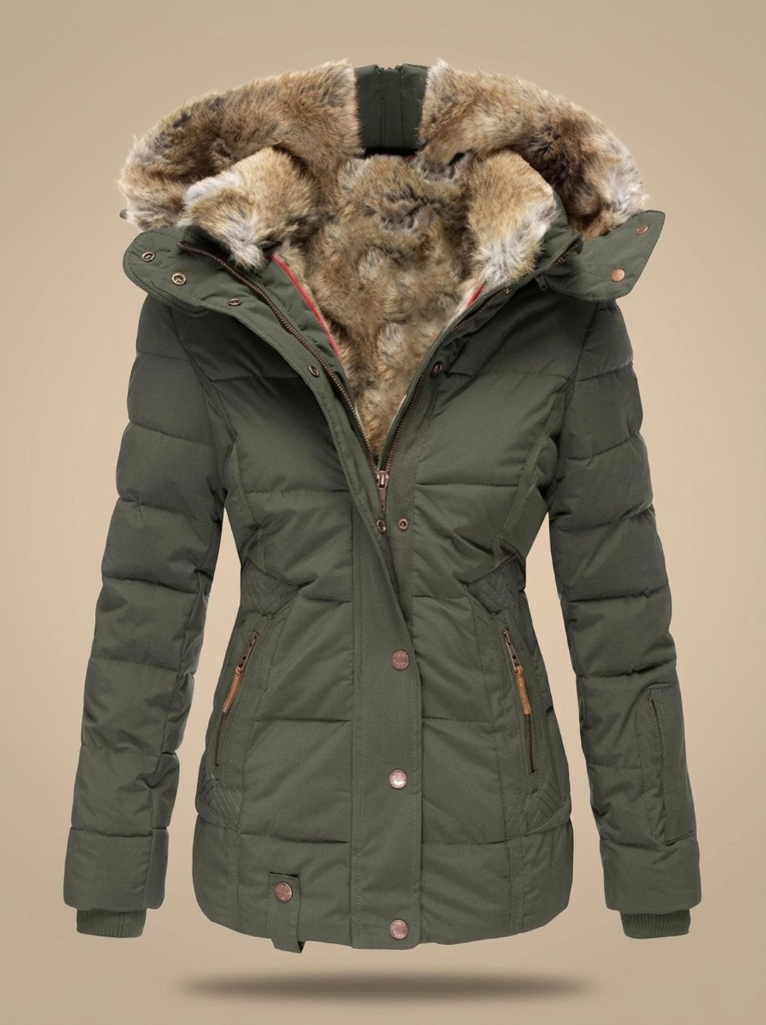 Estelle | Blouson Hiver Femme Veste Chauffante Capuche Fausse Fourrure