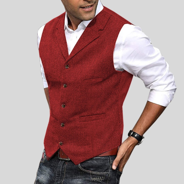 Étienne | Gilet Sans Manche Homme Tweed Chevrons Boutonné