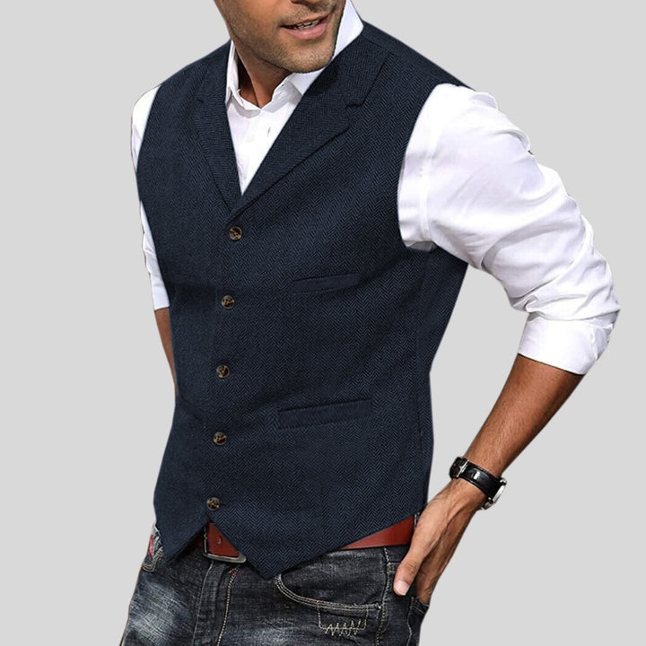 Étienne | Gilet Sans Manche Homme Tweed Chevrons Boutonné