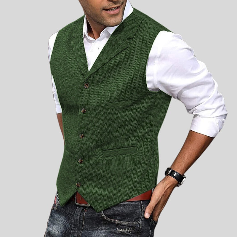 Étienne | Gilet Sans Manche Homme Tweed Chevrons Boutonné