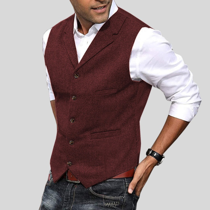 Étienne | Gilet Sans Manche Homme Tweed Chevrons Boutonné