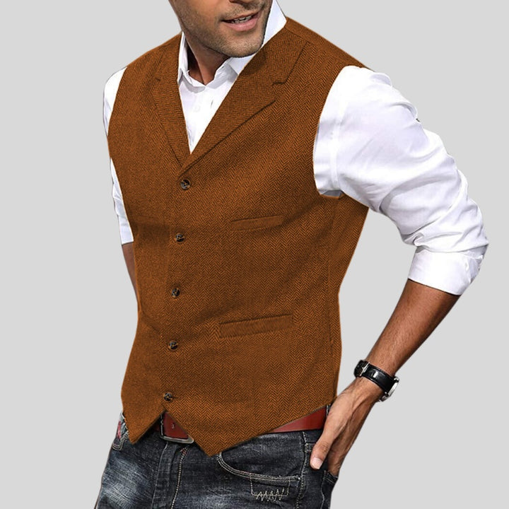 Étienne | Gilet Sans Manche Homme Tweed Chevrons Boutonné