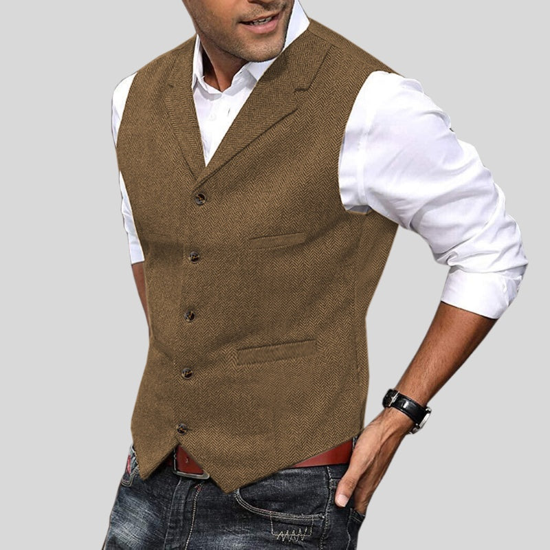 Étienne | Gilet Sans Manche Homme Tweed Chevrons Boutonné
