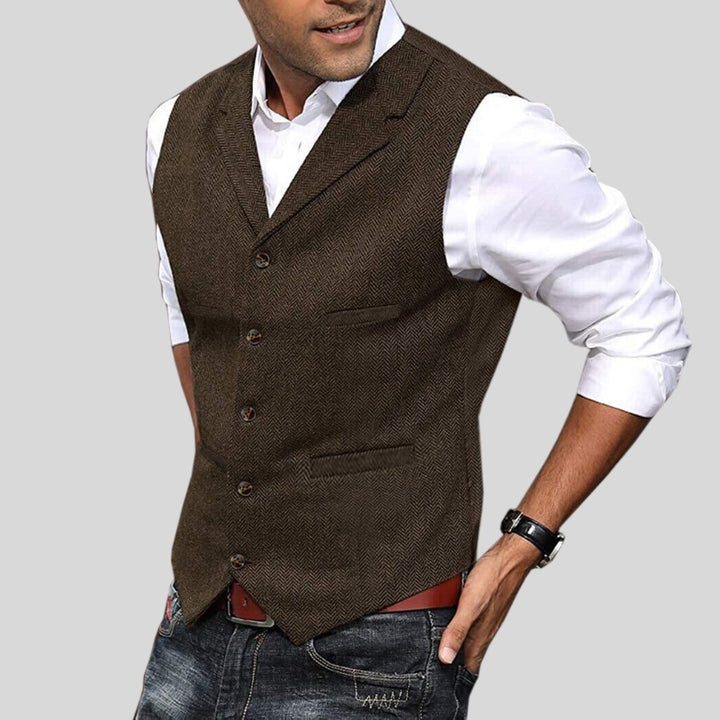 Étienne | Gilet Sans Manche Homme Tweed Chevrons Boutonné