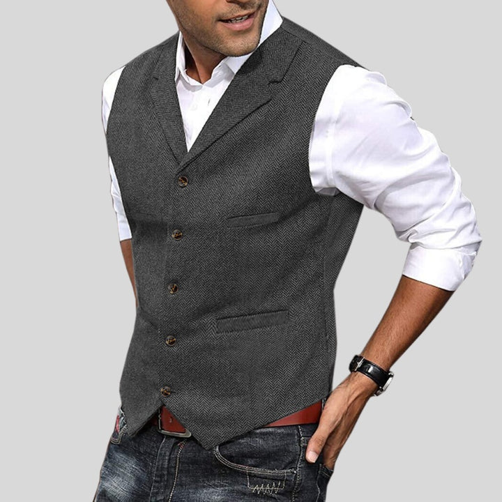 Étienne | Gilet Sans Manche Homme Tweed Chevrons Boutonné