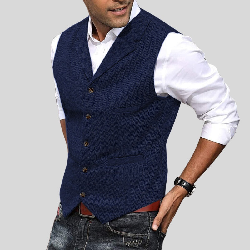 Étienne | Gilet Sans Manche Homme Tweed Chevrons Boutonné