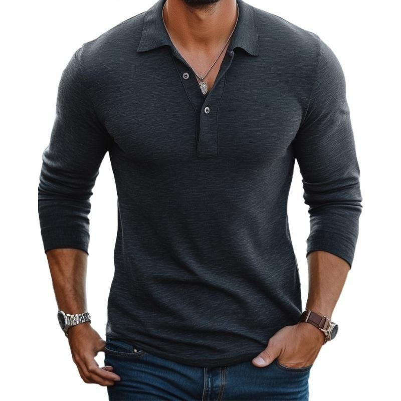 Étienne | Polo Manches Longues Slim Fit Homme Col Boutonné