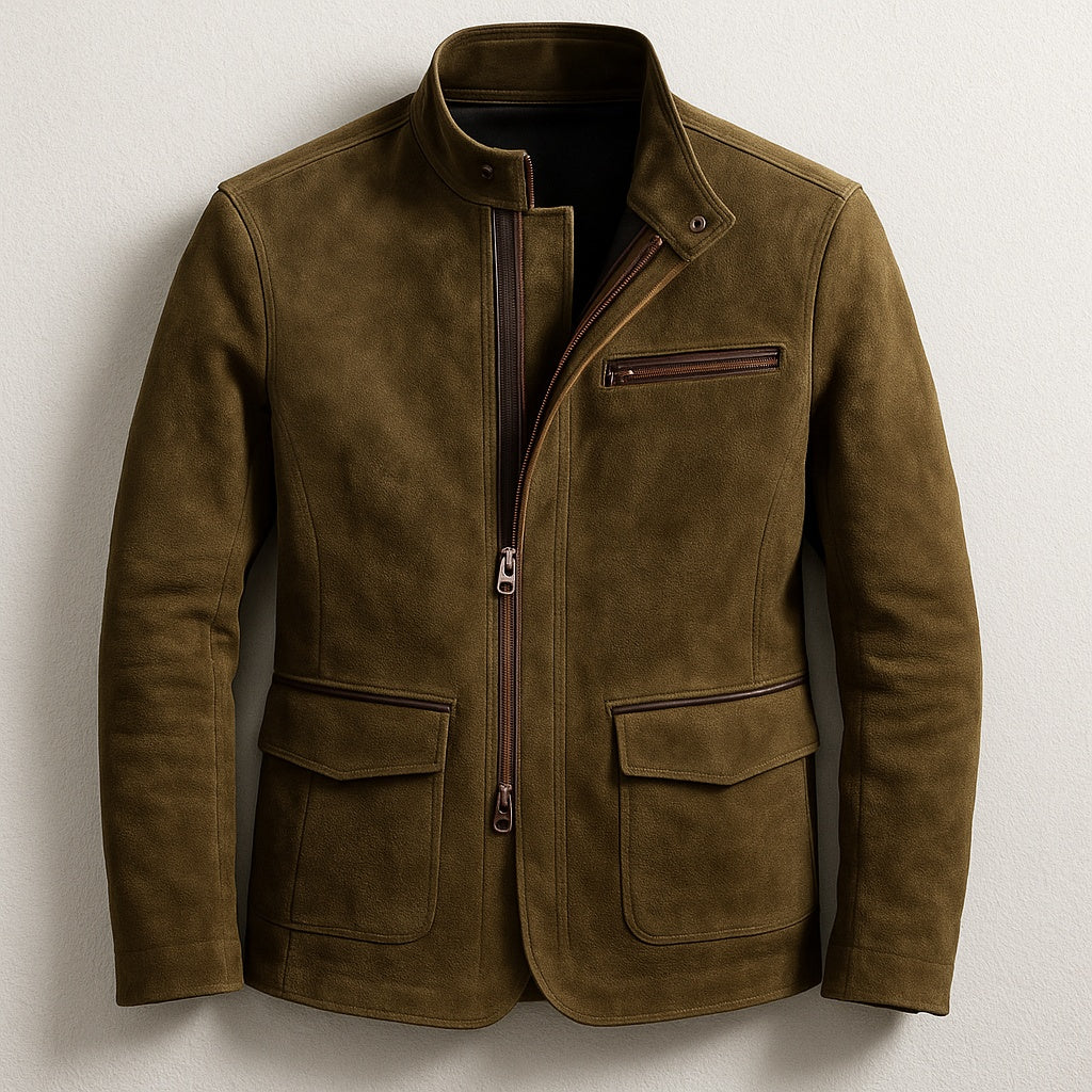 Étienne | Veste en Daim Homme Zippée Col Montant