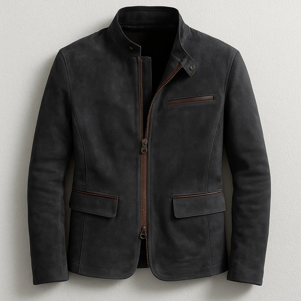 Étienne | Veste en Daim Homme Zippée Col Montant