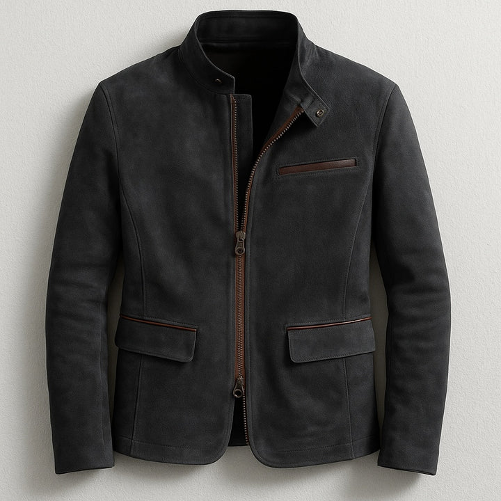 Étienne | Veste en Daim Homme Zippée Col Montant