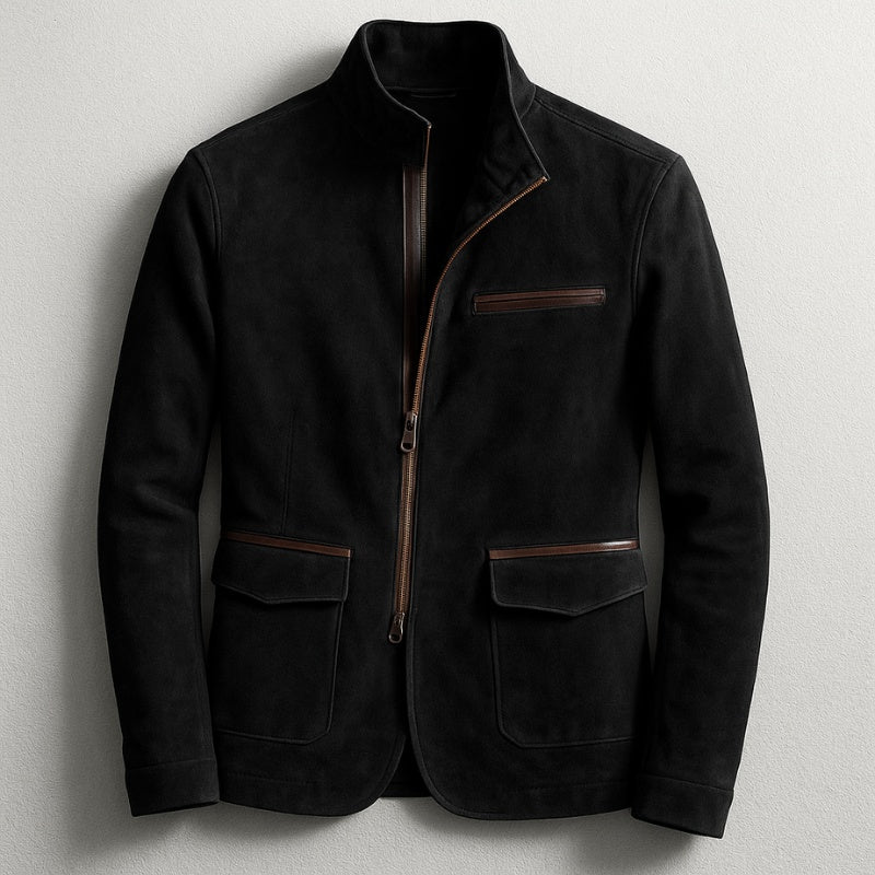 Étienne | Veste en Daim Homme Zippée Col Montant