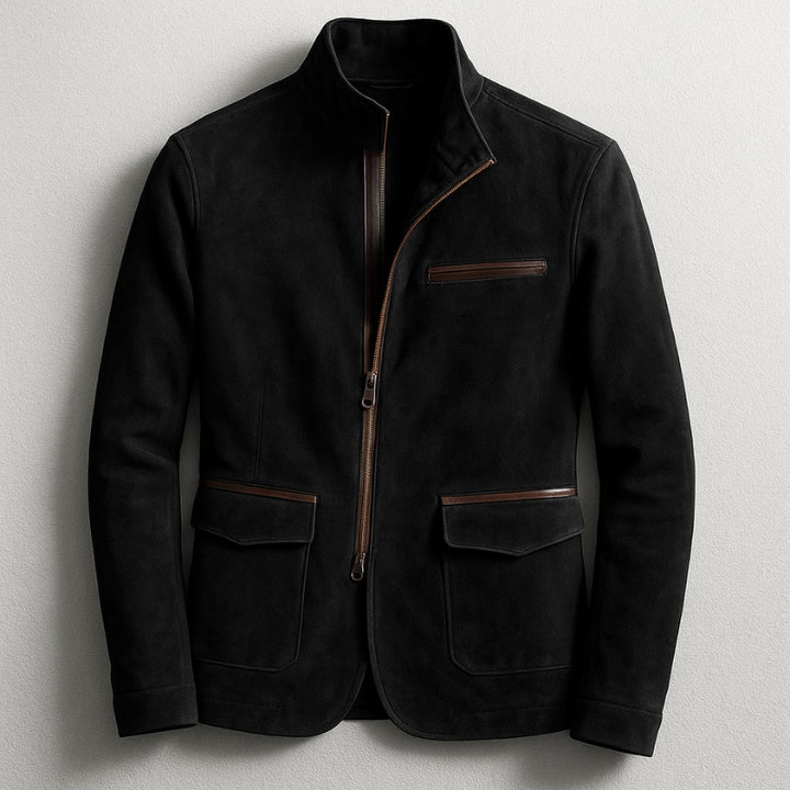 Étienne | Veste en Daim Homme Zippée Col Montant