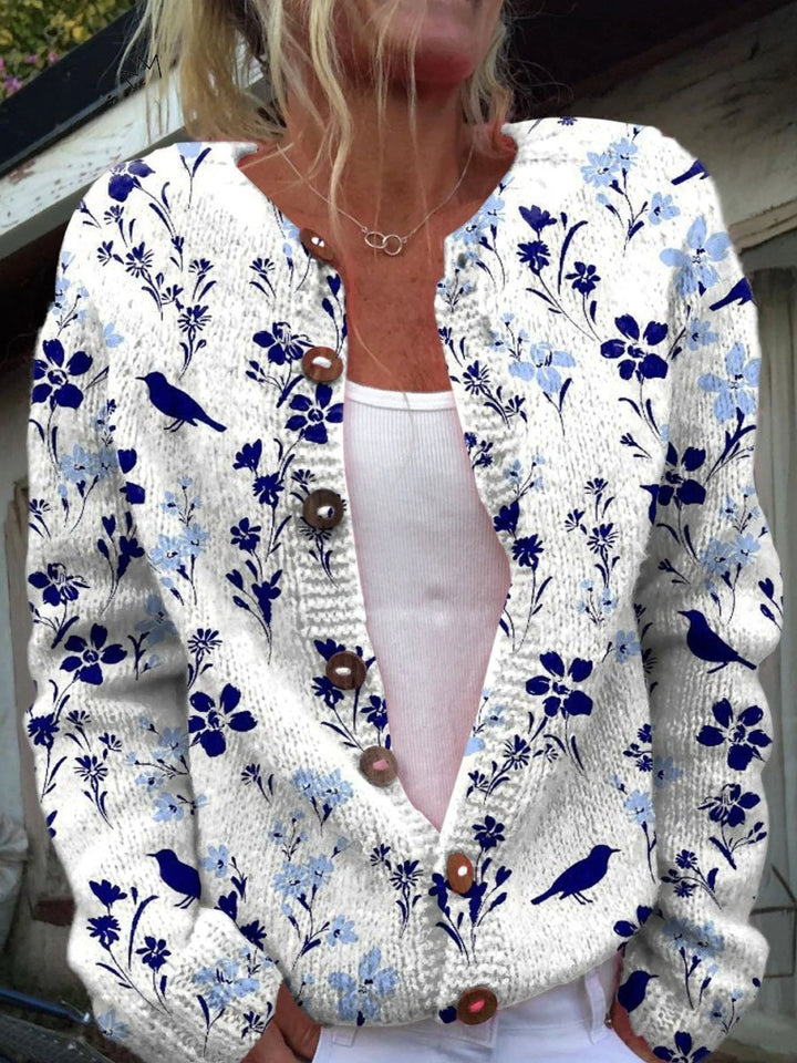 Florence | Gilet Grosse Maille Femme Imprimé Floral Boutons