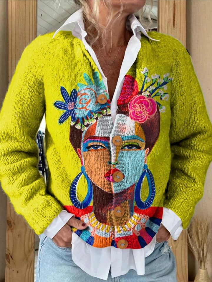 Florence | Gilet Grosse Maille Femme Imprimé Floral Boutons